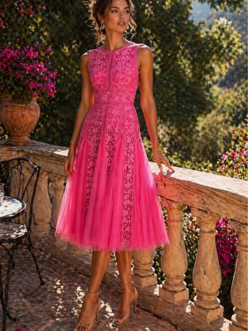 Bronx and Banco Megan Pink Lace Midi Dress - Picture 2 of 13